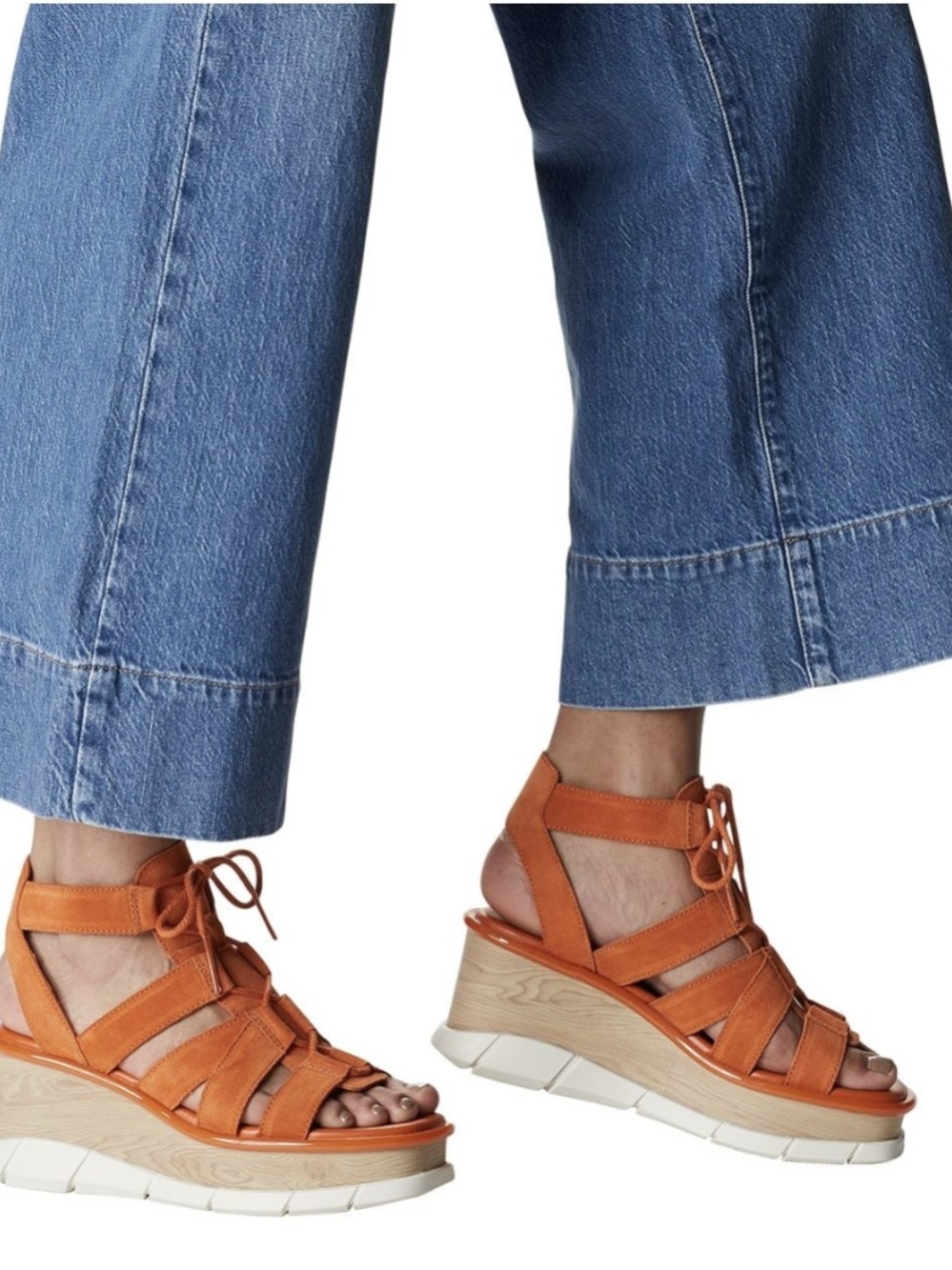SOREL Brown Suede Strappy Lace-Up Wedge Sandals Ankle Strap Women's US 9